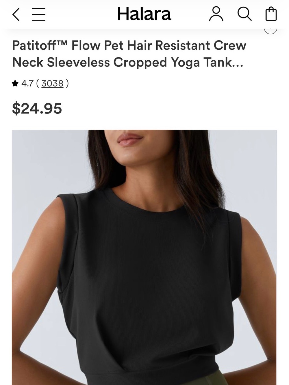 HALARA Black Sleeveless Cropped Crewneck Tank